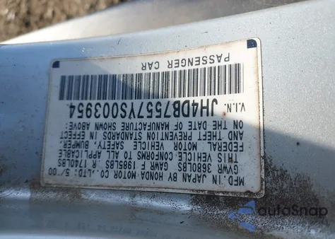 2000 Acura Integra Ls z USA, uszkodzony, nr VIN JH4DB7557YS003954